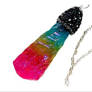 Gorgeous & unique Rainbow Geode Charm on 17 inch silver chain lgbtq
